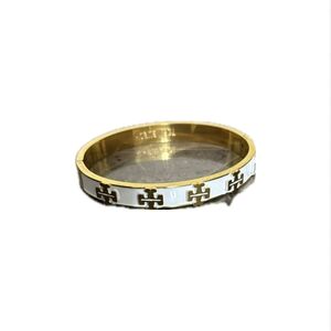 Tory Burch Gold and White Logo Bangle